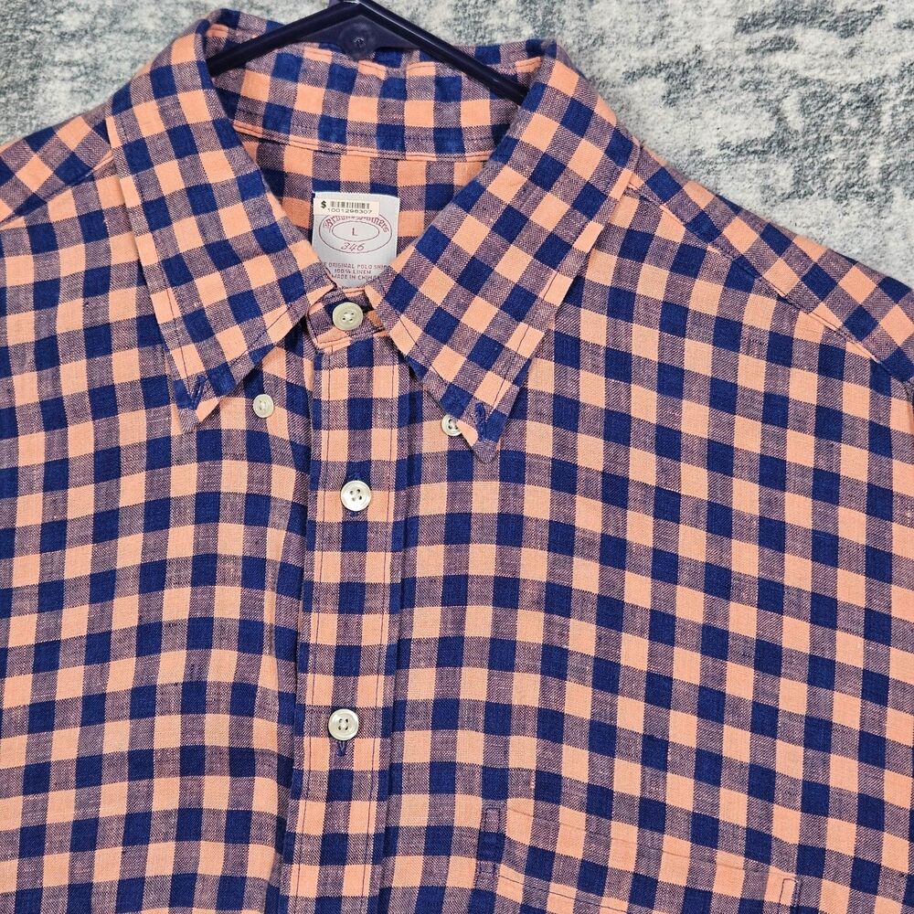 Brooks Brothers Peach and Navy Check Button-Down Shirt